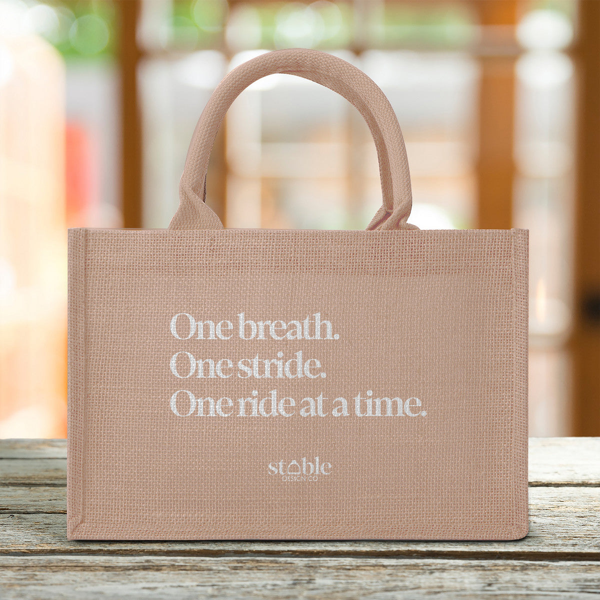 One breath. One stride. One ride at a time. | Burlap Tote Shopping Bag