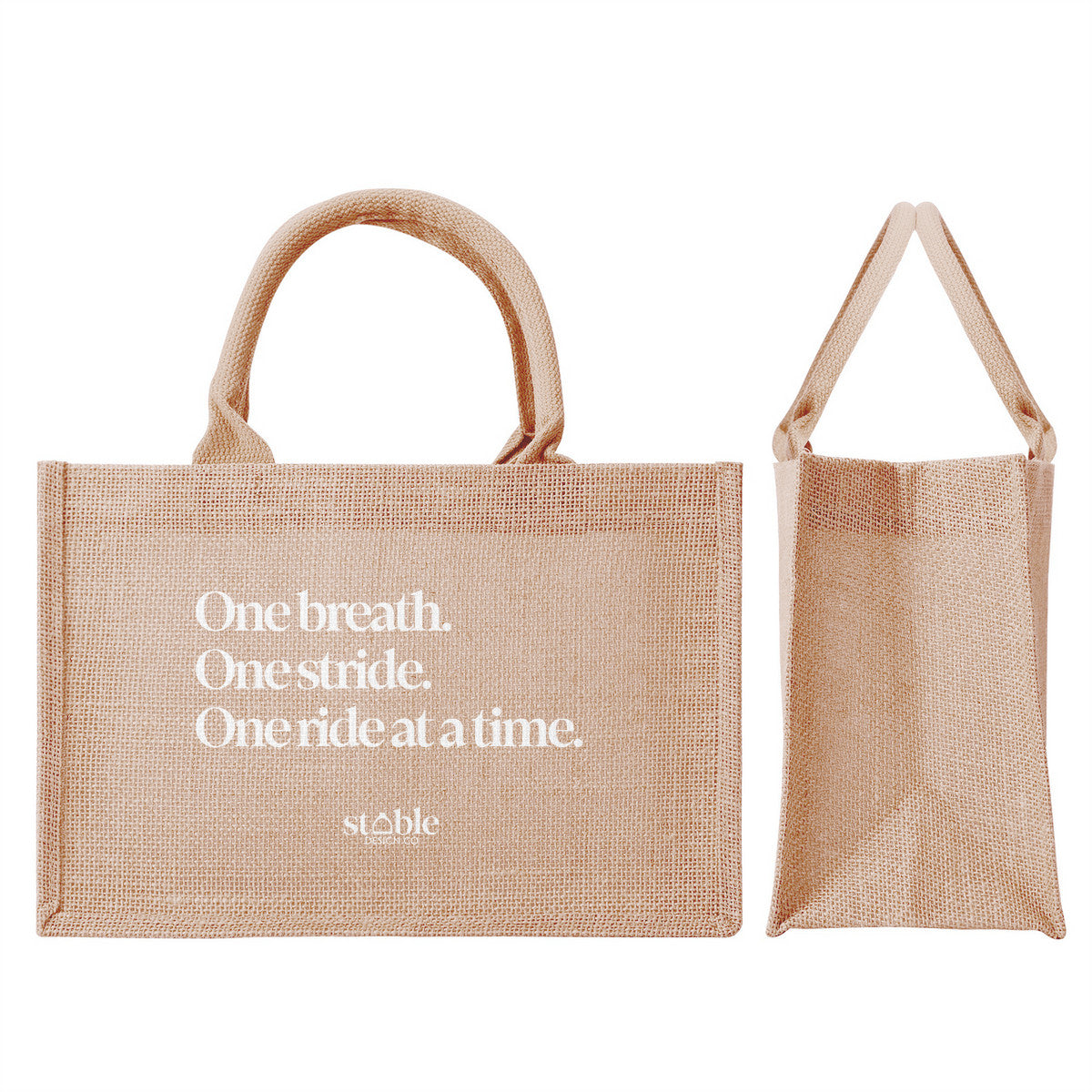 One breath. One stride. One ride at a time. | Burlap Tote Shopping Bag